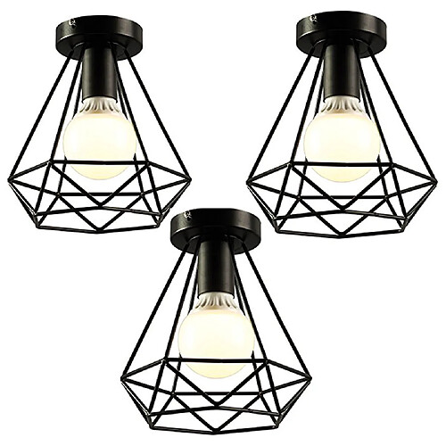 Stoex 3pcs Rétro Plafonnier Industrielle Vintage Design forme Cage Diamant 20cm, Lampe