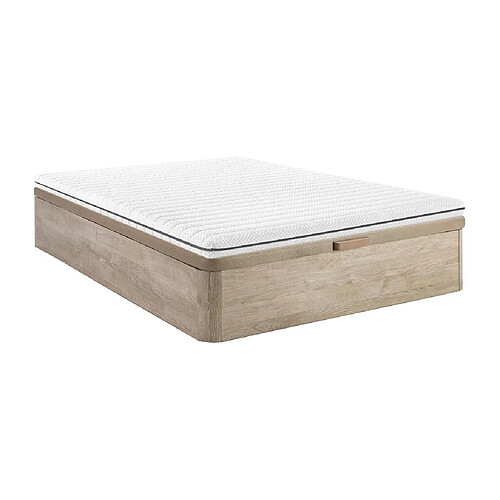 Vente-Unique Ensemble 140 x 190 cm sommier coffre naturel clair + matelas mousse déhoussable ép.10cm - NASUS de DREAMEA