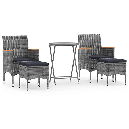 Maison Chic Table de bistro et chaises d'extérieur 5 pcs,Ensemble de bistro de jardin pour relax Résine tressée et verre trempé Gris -GKD191984