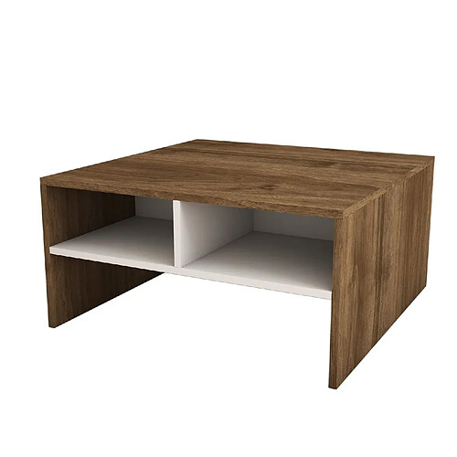 Toilinux Table basse carrée avec niches de rangement - L.80cm - Blanc et Marron