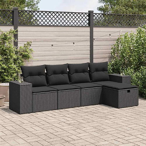 vidaXL Salon de jardin 5 pcs avec coussins noir résine tressée