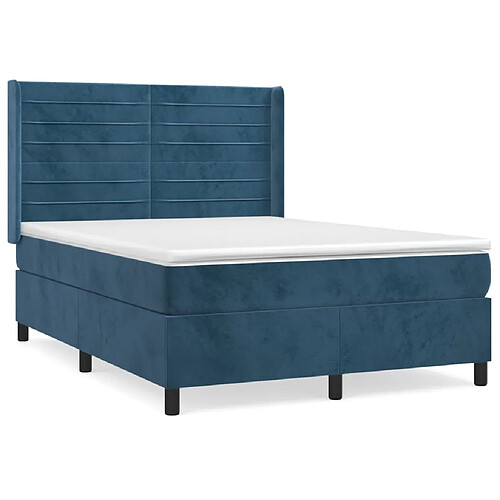 Maison Chic Lit adulte- Lit + matelas,Sommier à lattes de lit et matelas Bleu foncé 140x200cm Velours -GKD65856