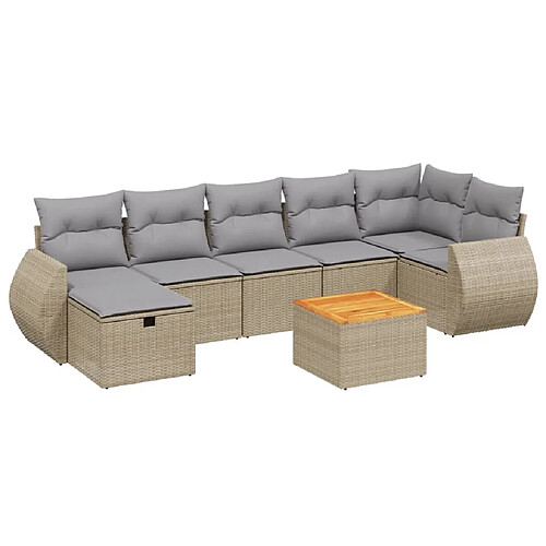 Maison Chic Ensemble à manger d'extérieur 8 pcs avec coussins,Salon de jardin,Mobilier de jardin mélange beige résine tressée -GKD294359