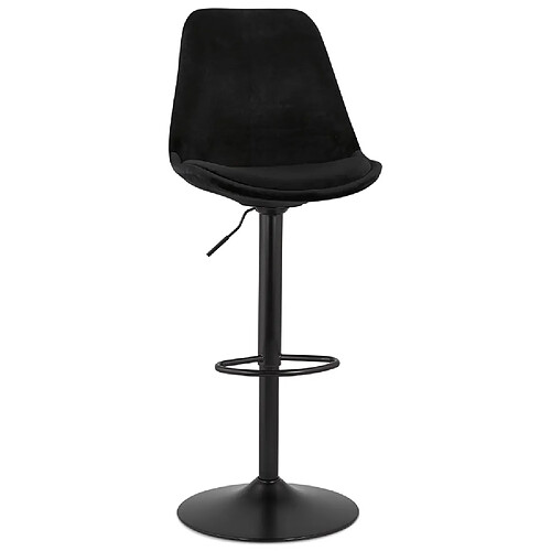 Alterego Tabouret réglable 'MIKE' en velours noir et pied noir