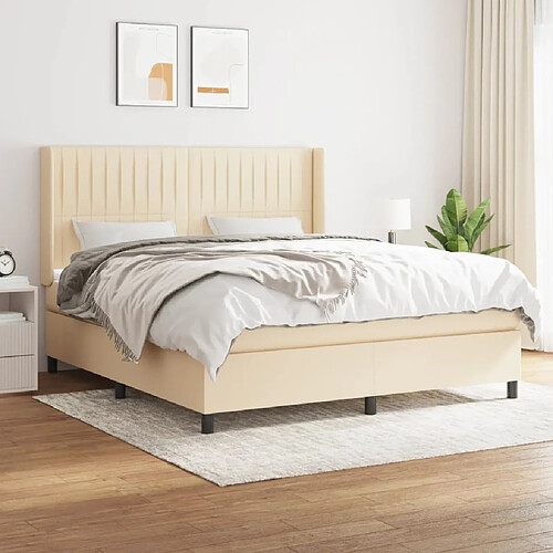 vidaXL Sommier à lattes de lit avec matelas Crème 180x200 cm Tissu