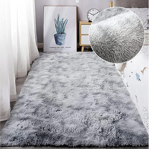 Tapis Salon Carré Shaggy Moderne Gris Clair 120x200cm