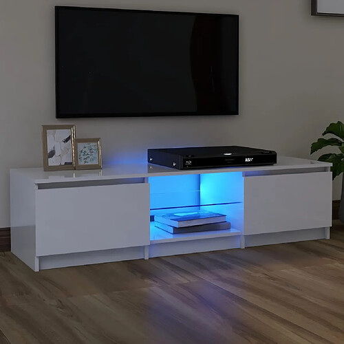 vidaXL Meuble TV avec lumières LED blanc brillant 140x40x35,5 cm