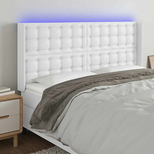 Maison Chic Tête de lit scandinave à LED,meuble de chambre Blanc 203x16x118/128 cm Similicuir -MN66092