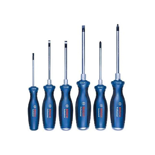 Bosch Professional Set de 6 Tournevis (Tournevis à Fente et Cruciformes, Lame Traversante et Embout en Acier)