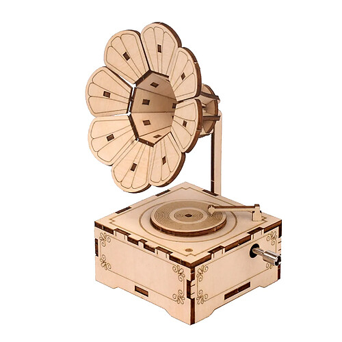 Boîte à musique Mécanique En Bois 3D Puzzle DIY Phonographe Modèle Assemblée Jouet Cerveau Treaser et Jouets Éducatifs