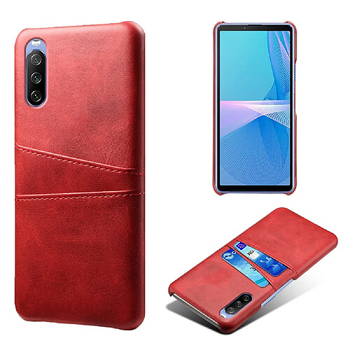 Coque en TPU + PU avec double porte-cartes rouge pour votre Sony Xperia 10 III