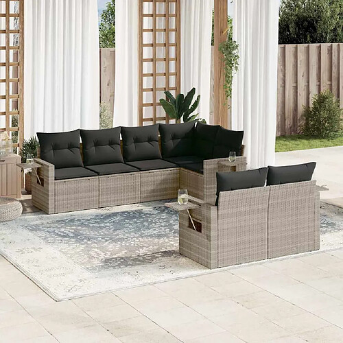 vidaXL Salon de jardin avec coussins 7 pcs gris clair résine tressée