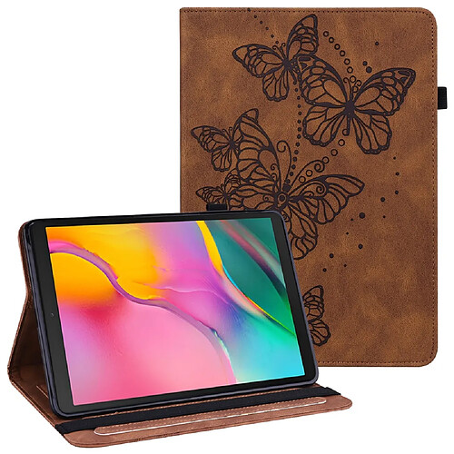 Etui en PU impression de papillons avec porte-carte marron pour votre Samsung Galaxy Tab S7