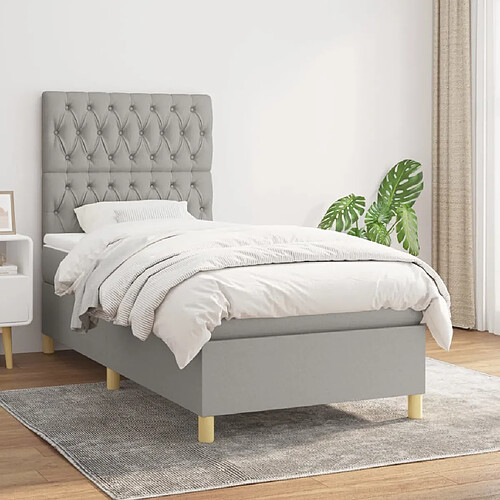 vidaXL Sommier à lattes de lit et matelas Gris clair 90x190 cm Tissu