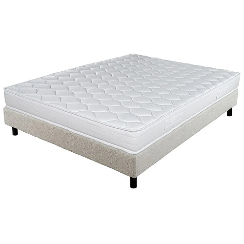 Ebac Matelas et sommier 140x190 Mousse - Newkit - Soutien medium - Sommier démonté - Crème