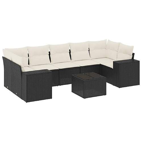 Maison Chic Ensemble Tables et chaises d'extérieur 8 pcs avec coussins,Salon de jardin noir résine tressée -GKD132980