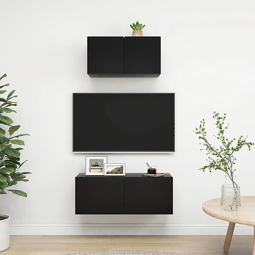 vidaXL Ensemble de meuble TV 2 pcs Noir Bois d'ingénierie