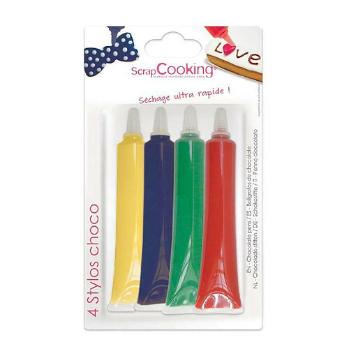 Scrapcooking 4 stylos chocolat - Rouge, bleu, vert, et jaune - 4 x 25 g