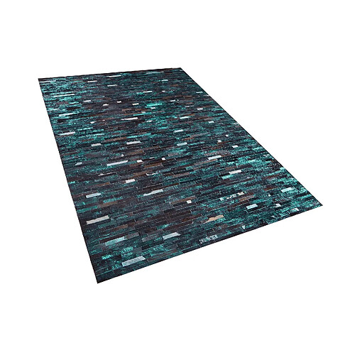 Beliani Tapis en cuir marron et bleu 140 x 200 cm KISIR