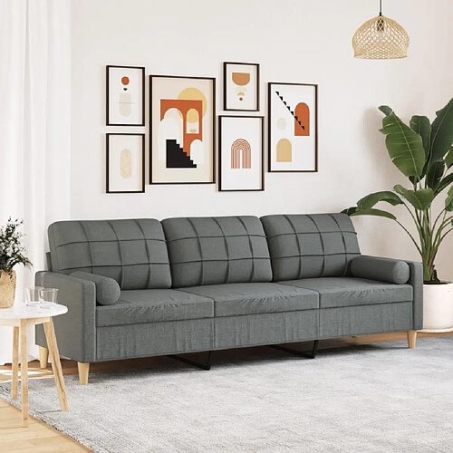 vidaXL Canapé 3 places avec oreillers gris foncé 210 cm tissu