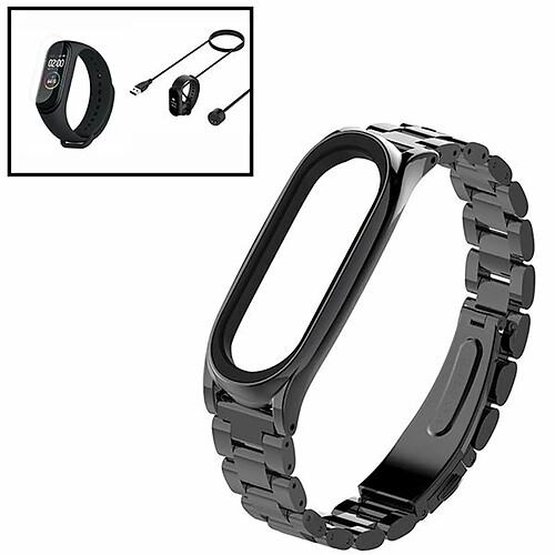 PHONECARE Kit Bracelet Lux Acier + Outil + Chargeur Usb Charger + Film Protecteur D'écran Gel Full Coque pour Amazfit Band 5 - Noir