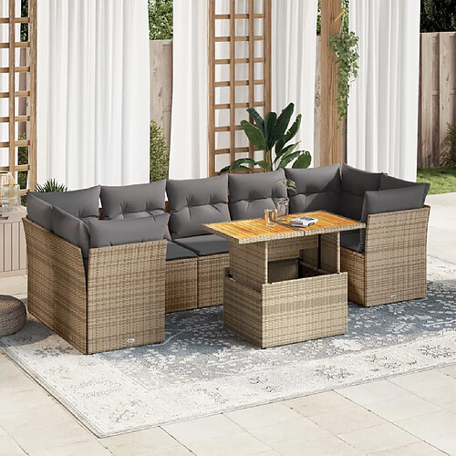 vidaXL Salon de jardin avec coussins 8 pcs beige résine tressée