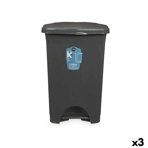 BigBuy Home Poubelle à pédale Anthracite Plastique 50 L (3 Unités)