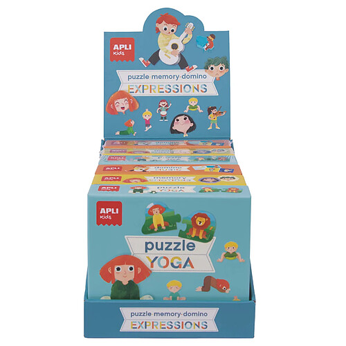 Apli Collection de jeux éducatifs - Comprend 2 puzzles de yoga de 24 pièces, 2 émotions de mémoire de 24 pièces et 2 musiques Domino de 28 pièces - Apprend à exprimer les émotions - Pièces solides et sûres - Carton de 2 mm