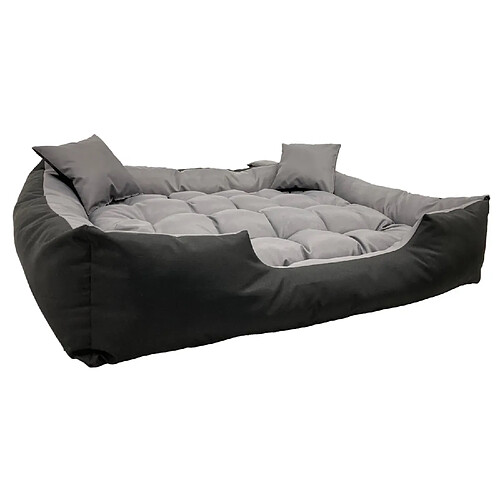 Lit pour chien et chat avec coussin Ecco Nylon imperméable lavable (Dimensions intérieures : 60x50 / Dimensions extérieures : 75x65cm, Gris/noir)