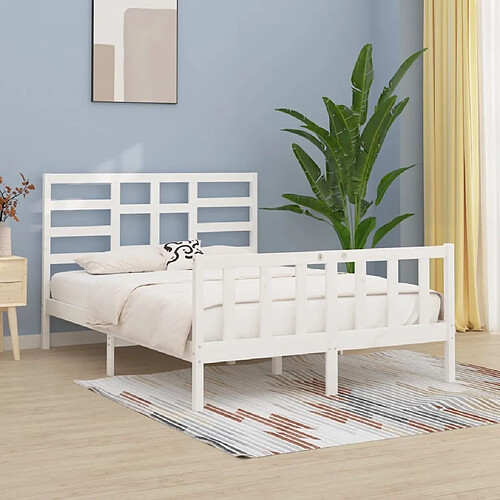 Maison Chic Lit adulte - Lit simple Cadre de lit,Structure du lit Contemporain Blanc Bois de pin massif 120x200 cm -MN71076