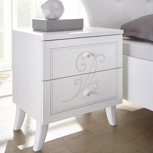 Dansmamaison Table de chevet 2 tiroirs Blanc - LADY