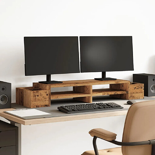 vidaXL Support de moniteur avec rangement vieux bois bois d'ingénierie