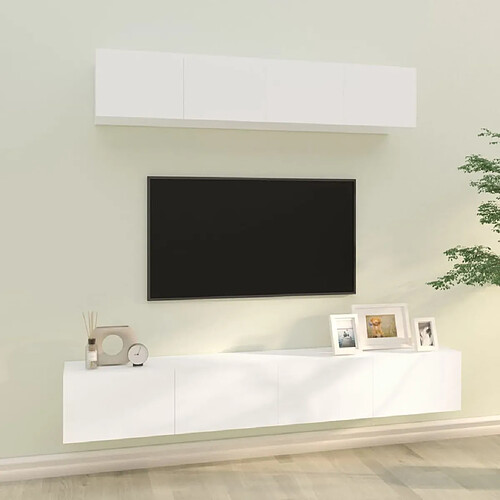 Maison Chic Ensemble de meubles TV 4 pcs | Banc TV Moderne pour salon | Meuble de Rangement - Blanc Bois d'ingénierie -MN38357