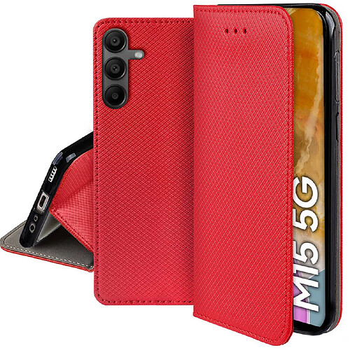 Htdmobiles Housse etui portefeuille avec coque interieure en silicone pour Samsung Galaxy M15 5G + film ecran - ROUGE MAGNET