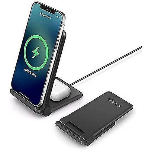 Chrono 20W Rapide Chargeur à Induction Chronus 2 en 1 Chargeur sans Fil Pliable Station de Chargeurs Compatible avec iPhone 12 Pro /12/11Pro/XS/XR/X/8/Air pods Pro/2;Samsung Galaxy S21 /S20 /S10/S9/S8/S7/Buds,(noir)