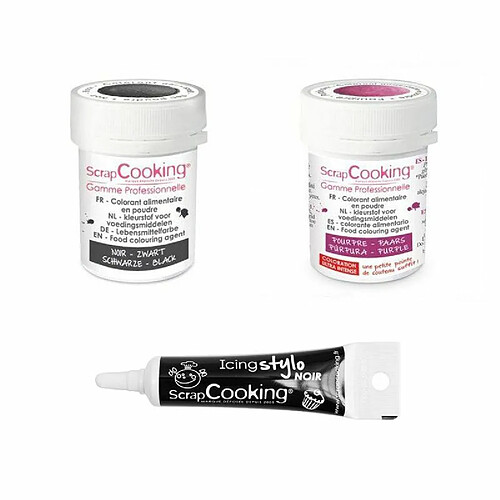 Scrapcooking 2 colorants alimentaires noir-pourpre + Stylo glaçage noir