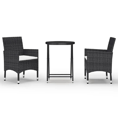 Maison Chic Table de bistro et chaises d'extérieur 3 pcs,Ensemble de bistro de jardin pour relax Résine tressée et verre trempé Noir -GKD829591