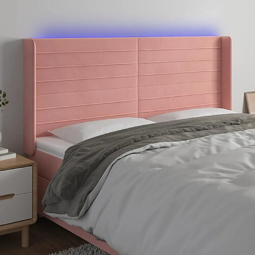 Maison Chic Tête de lit scandinave à LED,meuble de chambre Rose 183x16x118/128 cm Velours -MN76247