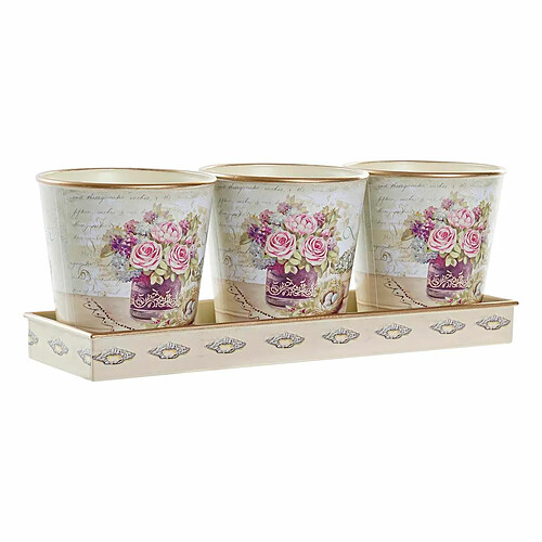 Set de pots DKD Home Decor Beige Rose PVC Aluminium Shabby Chic 38 x 12 x 14 cm (3 Pièces)