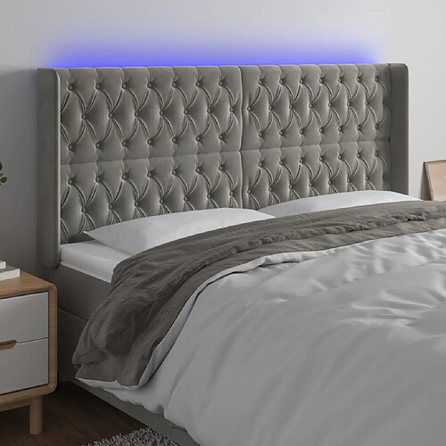 vidaXL Tête de lit à LED Gris clair 203x16x118/128 cm Velours