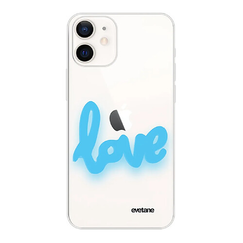 Coque iPhone 12 mini souple transparente Love Fluo Motif Ecriture Tendance Evetane