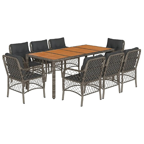 Maison Chic Ensemble à manger d'extérieur 9 pcs avec coussins,Salon de jardin gris résine tressée -GKD820303