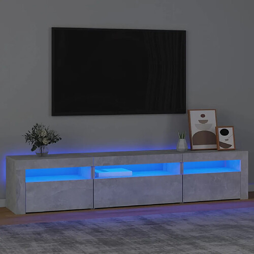 vidaXL Meuble TV avec lumières LED Gris béton 195x35x40 cm