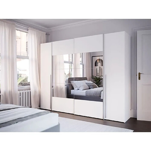 Cstore Armoire NARAGO - Décor Blanc mat - 2 portes coulissantes + miroir + 2 portes battantes + 2 penderies - L270 x P61 x H210 cm