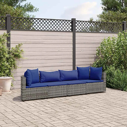 vidaXL Salon de jardin 4 pcs avec coussins gris résine tressée