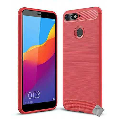 Htdmobiles Coque silicone gel carbone pour Huawei Y6 (2018) + verre trempe - ROUGE