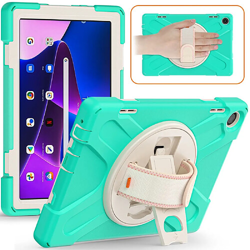 Coque en silicone avec béquille rotative et dragonne pour votre Lenovo Tab M10 (Gen 3) TB-328FU/TB-328XU - menthe verte