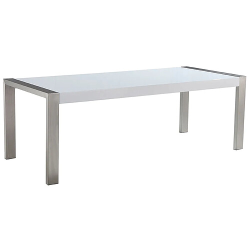 Beliani Table de salle à manger en acier inox et plateau blanc 220 x90 cm ARCTIC I