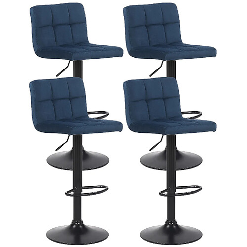 Decoshop26 Lot de 4 tabourets de bar en velours bleu coutures décoratives piètement métal noir 10_0004502