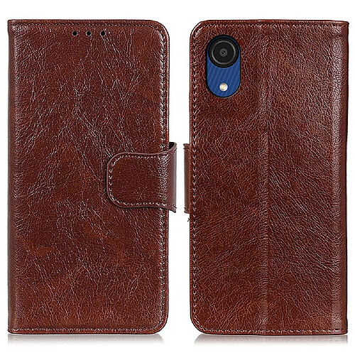 Etui en PU texture nappa avec support marron pour votre Samsung Galaxy A03 Core